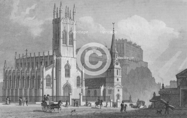 'St. John's Chapel, St. Cuthbert's Church, and New Barracks', 1829. Artist: WH Bond.