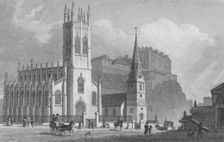 St. John's Chapel, St. Cuthbert's Church, and New Barracks 1829. Artist: WH Bond