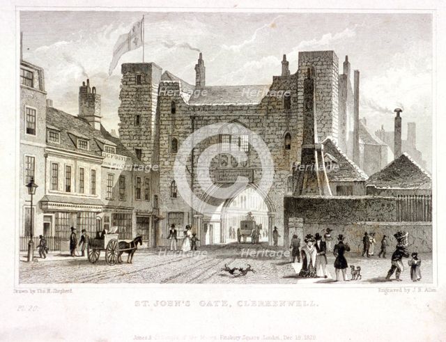 'St John's Gate, Clerkenwell', London, 1829. Artist: James B Allen