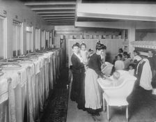 St. John's Guild. Bathroom on floating hospital, [New York City], c1911. Creator: Bain News Service