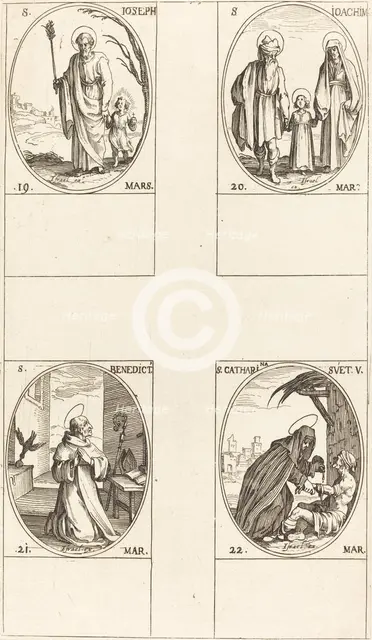 St. Joseph; St. Joachim; St. Benedict, Abbot; St. Catharine of Sweden. Creator: Jacques Callot.