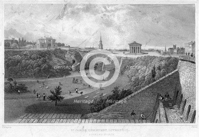 St James' Cemetery, Liverpool, looking north, 19th century.Artist: Thomas Mann Baynes