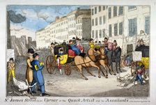 St James Street in an uproar, or the quack artist and his assailants 1819. Artist: JL Marks