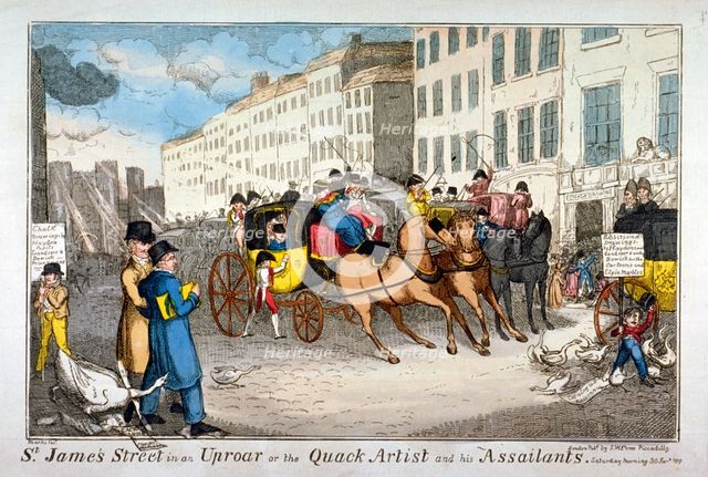 'St James Street in an uproar, or the quack artist and his assailants', 1819. Artist: JL Marks
