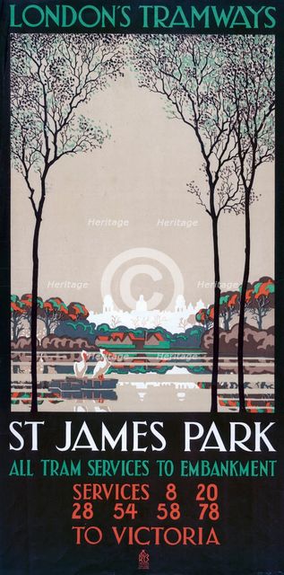 'St James' Park', London County Council (LCC) Tramways poster, 1928. Artist: Ralph & Brown Studios