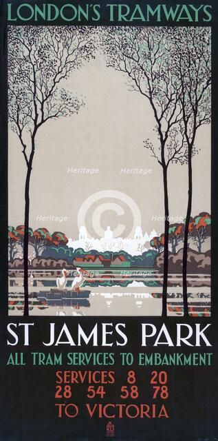 'St James' Park', London County Council (LCC) Tramways poster, 1928. Artist: Ralph & Brown Studios