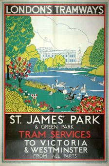 St James Park London County Council (LCC) Tramways poster, 1933. Artist: W Langlands