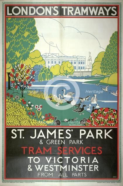 'St James' Park', London County Council (LCC) Tramways poster, 1933. Artist: W Langlands