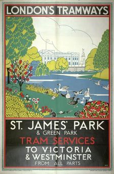 St James Park London County Council (LCC) Tramways poster, 1933. Artist: W Langlands