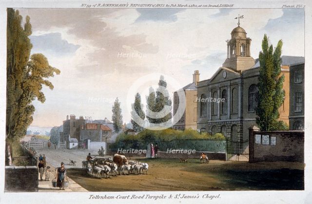 St James's Chapel and Tottenham Court Turnpike, St Pancras, London, 1812.    Artist: Anon