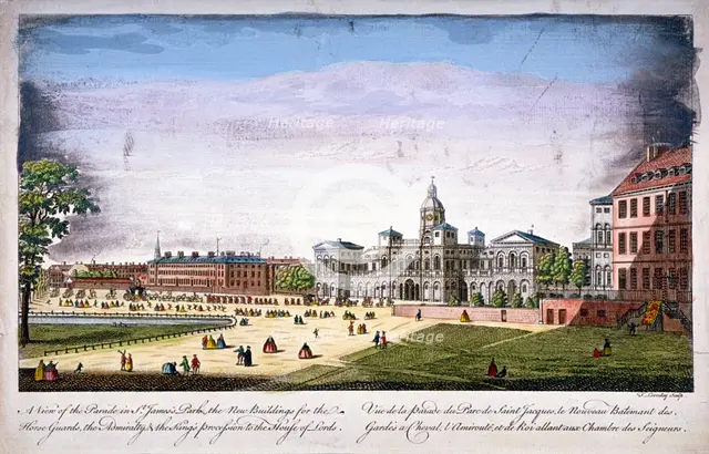 St James's Park and Horse Guards, Westminster, London, 1752(?). Artist: T Loveday