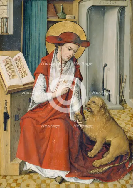 St Jerome in his Study with the Lion, 1480. Creator: Master of the Housebook.