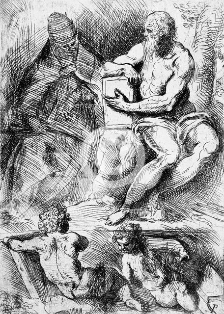 St. Jerome, Pope Damasus, and Two Putti, 16th century. Creator: Jacopo Palma.