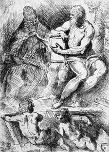 St. Jerome, Pope Damasus, and Two Putti, 16th century. Creator: Jacopo Palma