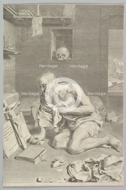 St. Jerome Praying in His Cell (Saint Jérôme pénitent), 1665. Creator: Claude Mellan.