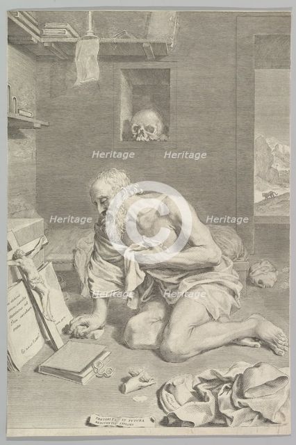 St. Jerome Praying in His Cell (Saint Jérôme pénitent), 1665. Creator: Claude Mellan.