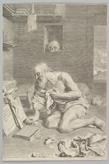 St. Jerome Praying in His Cell (Saint Jérôme pénitent), 1665. Creator: Claude Mellan