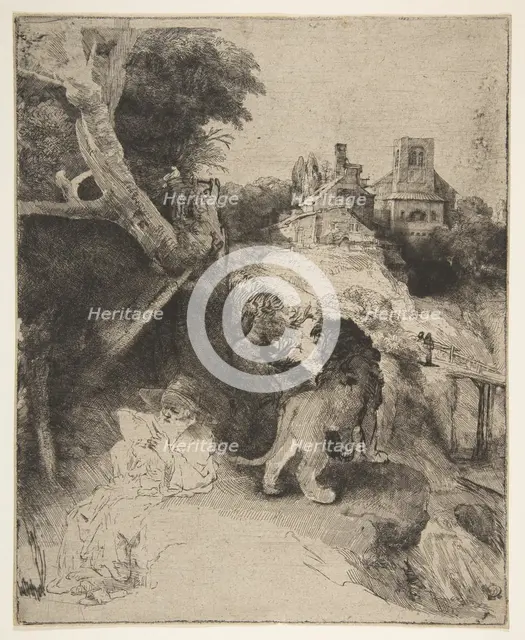 St. Jerome Reading in an Italian Landscape, ca. 1653. Creator: Rembrandt Harmensz van Rijn.