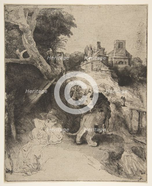 St. Jerome Reading in an Italian Landscape, ca. 1653. Creator: Rembrandt Harmensz van Rijn.