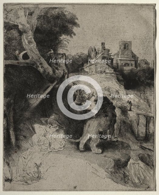 St. Jerome Reading in an Italian Landscape, c. 1653. Creator: Rembrandt van Rijn (Dutch, 1606-1669).