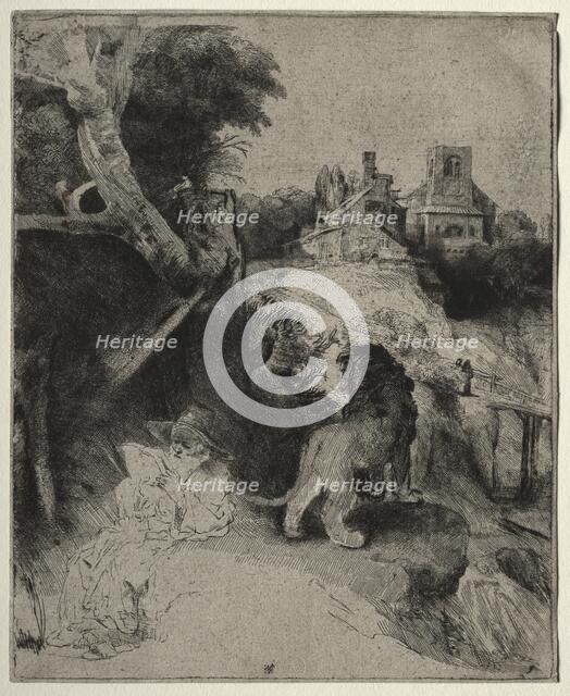 St. Jerome Reading in an Italian Landscape, c. 1653. Creator: Rembrandt van Rijn (Dutch, 1606-1669).