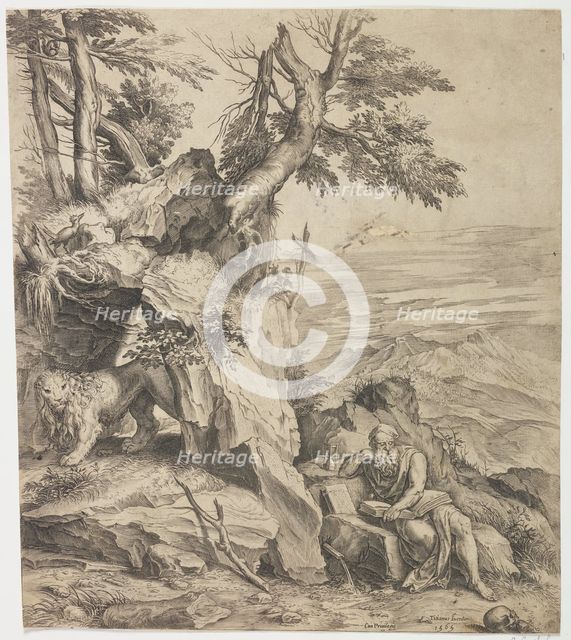 St Jerome reading in the desert, 1565. Creator: Cornelis Cort.