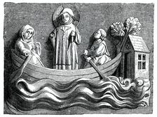 St Julian and St Basilissa, his wife, conveying Christ in their boat, 13th century (1870)