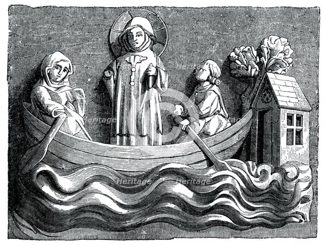 St Julian and St Basilissa, his wife, conveying Christ in their boat, 13th century (1870). Artist: Unknown