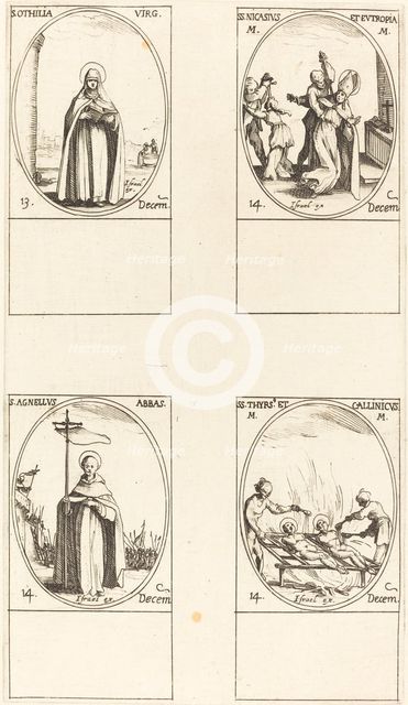 St. Othilia; Sts. Nicasius & Eutropia; St. Agnelus; Sts. Thyrs' & Callinicus. Creator: Jacques Callot.