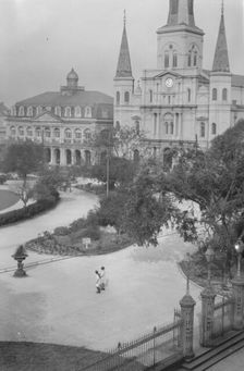 St. Louis Cathedral and the Cabildo, New Orleans, between 1920 and 1926. Creator: Arnold Genthe