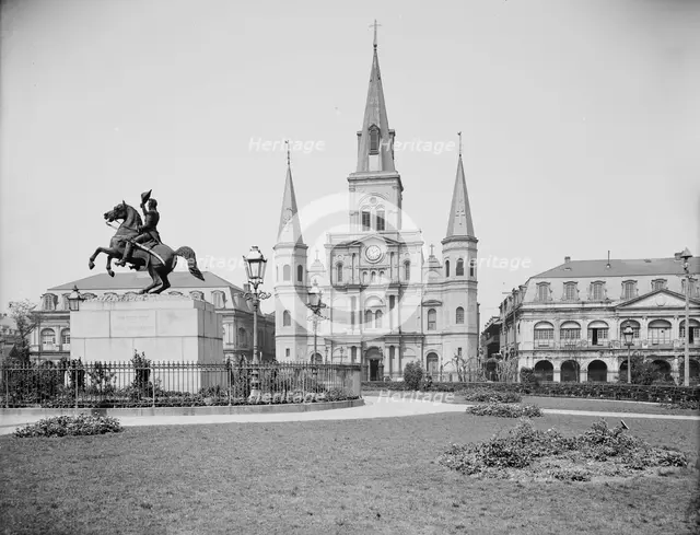 St. Louis Cathedral and Jackson Monument, New Orleans, Louisiana, between 1900 and 1910. Creator: Unknown.