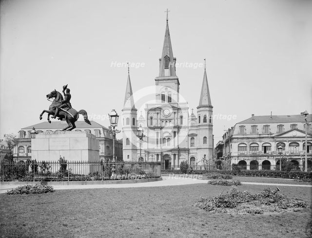St. Louis Cathedral and Jackson Monument, New Orleans, Louisiana, between 1900 and 1910. Creator: Unknown.