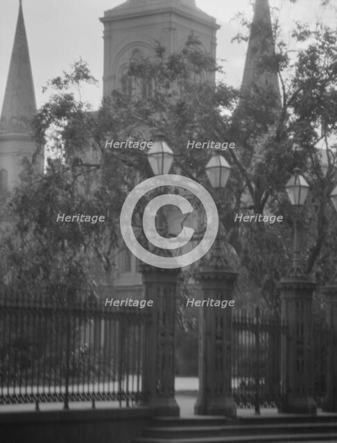 St. Louis Cathedral from Jackson Square, New Orleans, between 1920 and 1926. Creator: Arnold Genthe.