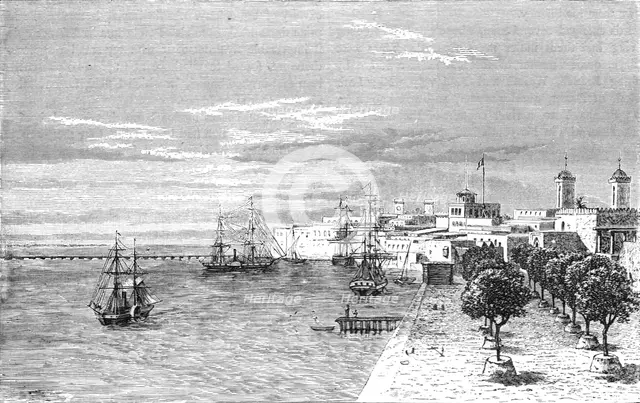 'St. Louis, Senegal, viewed from the north; Journey from the Senegal to the Niger', 1875. Creator: Unknown.