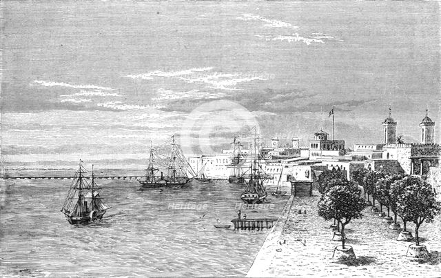'St. Louis, Senegal, viewed from the north; Journey from the Senegal to the Niger', 1875. Creator: Unknown.
