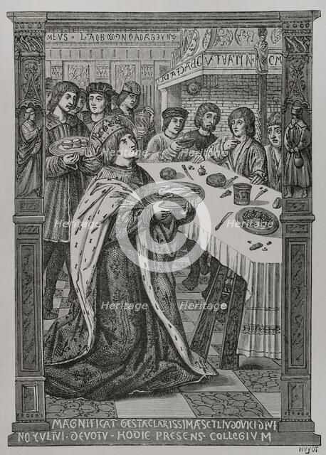St Louis serving a meal to the poor, c1503, (1877).  Creator: Unknown.