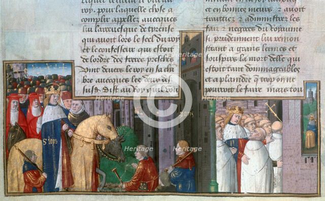 St Louis returns to Paris, and St Louis among the priests, mid-13th century, (15th century). Artist: Unknown