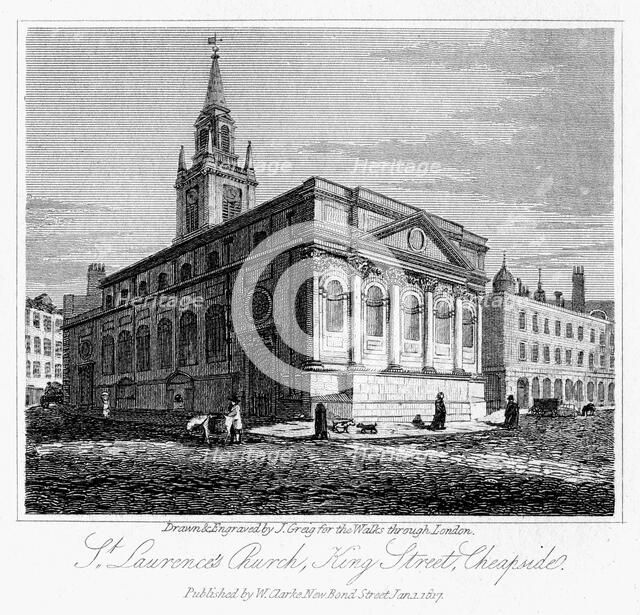St Laurence's Church, King Street, Cheapside, City of London, 1817.Artist: J Greig