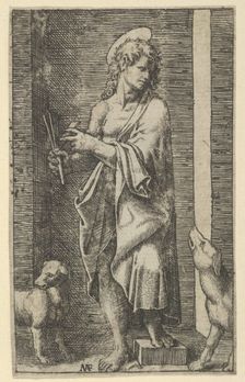 St Lazarus flanked by two dogs, from the series Piccoli Santi (Small Saints), c..., ca. 1500-1527. Creator: Marcantonio Raimondi