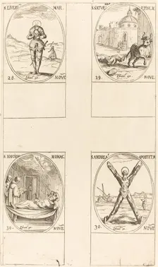 St. Liverius; St. Saturninus; St. T(I?)oscion; St. Andrew. Creator: Jacques Callot