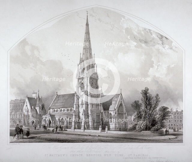 St Matthew's Church, Bedford New Town, St Pancras, London, c1852. Artist: George Hawkins