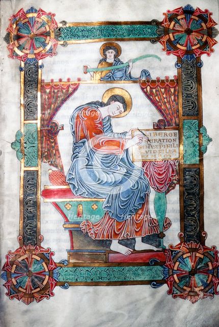 St. Matthew writing his Gospel,  Anglo-Saxon work,  c1062-65.  Artist: Unknown.