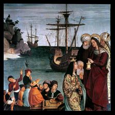 St. Magdalene Altarpiece, detail, representation of the Saint and men in a boat, work of 1526