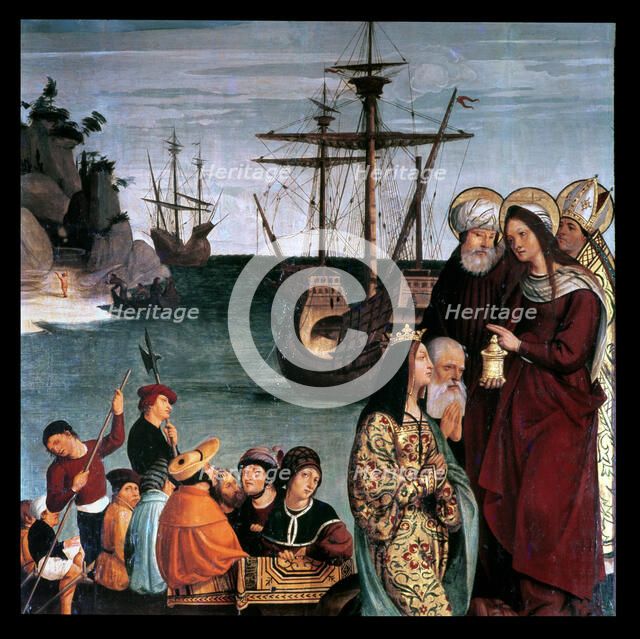 St. Magdalene Altarpiece, detail, representation of the Saint and men in a boat, work of 1526.