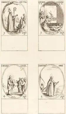 St. Mansuetus; Sts. Serapia and Erasma; Moses; St. Bertin, Abbot. Creator: Jacques Callot