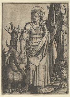 St Margaret holding a palm in her raised left hand, a dragon at her right, ca. 15..., Creator: Marcantonio Raimondi