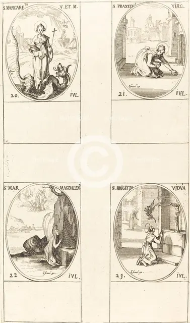 St. Margaret of Antioch; St. Praxedes; St. Mary Magdalene; St. Bridget of Sweden. Creator: Jacques Callot.