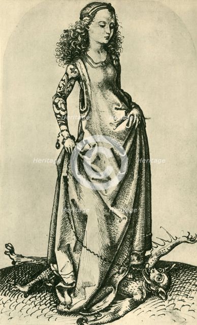 St Margaret trampling a demon, mid-late 15th century, (1943).  Creator: Martin Schongauer.