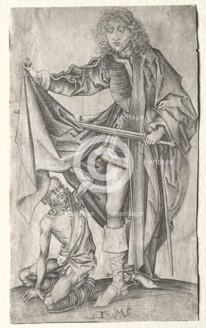 St. Martin Dividing His Cloak for a Beggar. Creator: Israhel van Meckenem (German, c. 1440-1503).