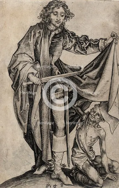 St. Martin Dividing His Cloak (image 1 of 2), c1480. Creator: Martin Schongauer.